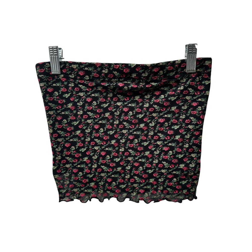 No Boundaries Vtg Y2K Floral Mesh Tube Top Rose Lettuce Edge Strapless Small